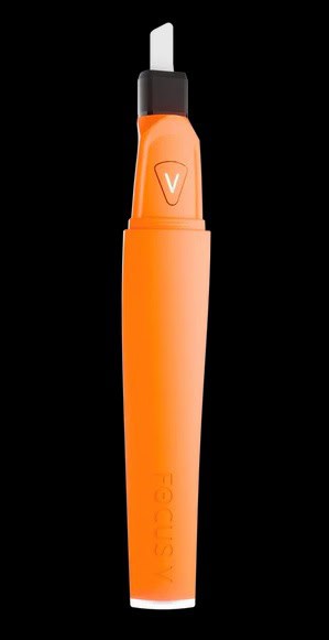 Orange electric toothbrush with white bristle head for oral hygiene.