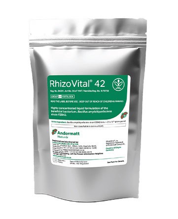 RhizoVital 42 probiotic supplement for animal health, highly concentrated liquid formula.