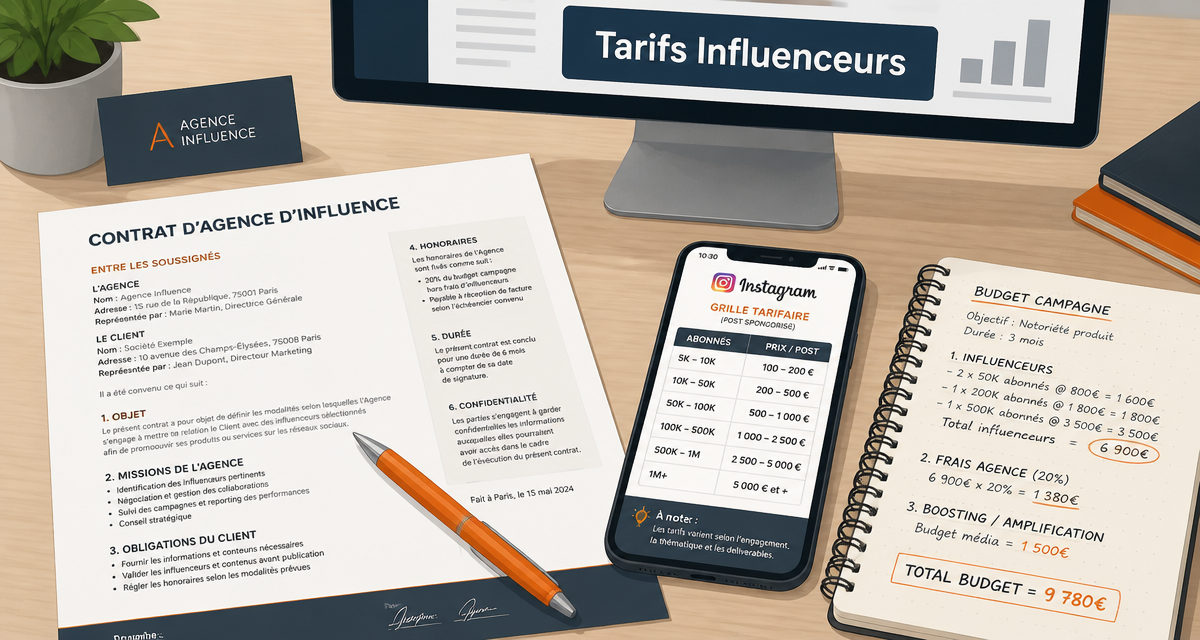agence influenceur prix contrat et grille tarifaire