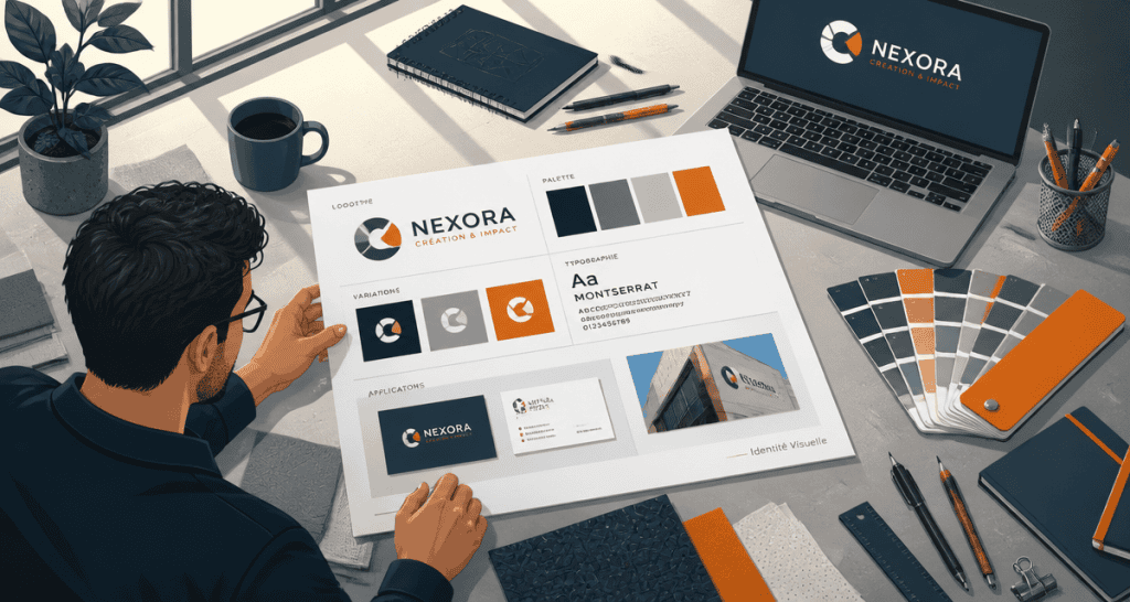 graphiste identité visuelle planche sur bureau