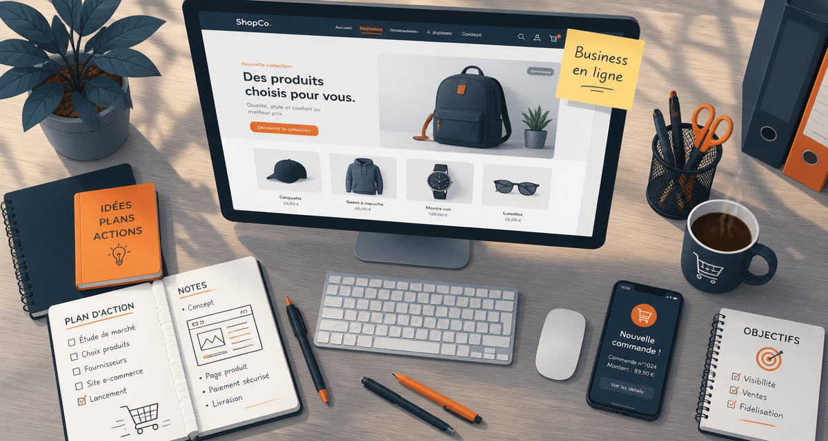lancer un business en ligne bureau ordinateur