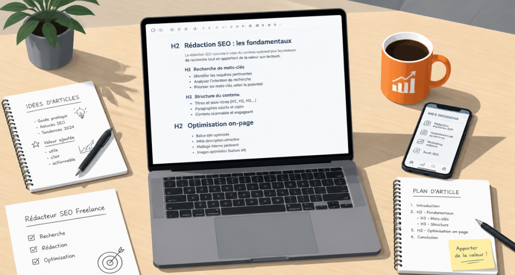 rédacteur web seo freelance ordinateur notes