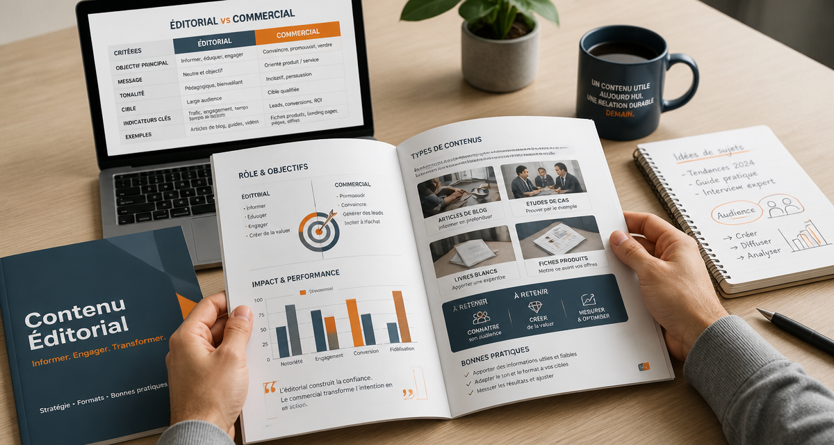 bureau avec dossier contenus éditoriaux et comparatif