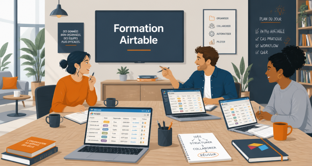 formation airtable en équipe sur ordinateur