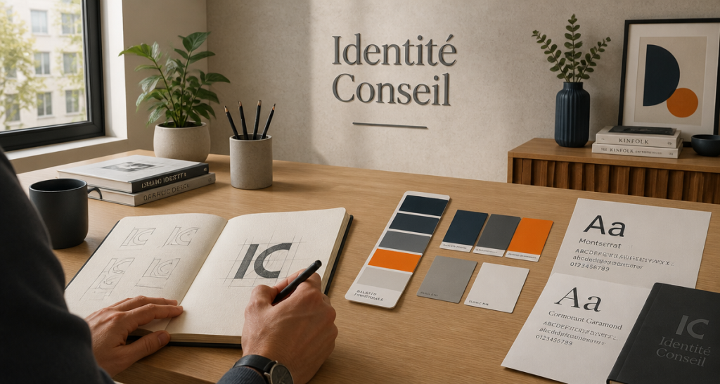 logo conseil esquisse carnet couleurs bureau