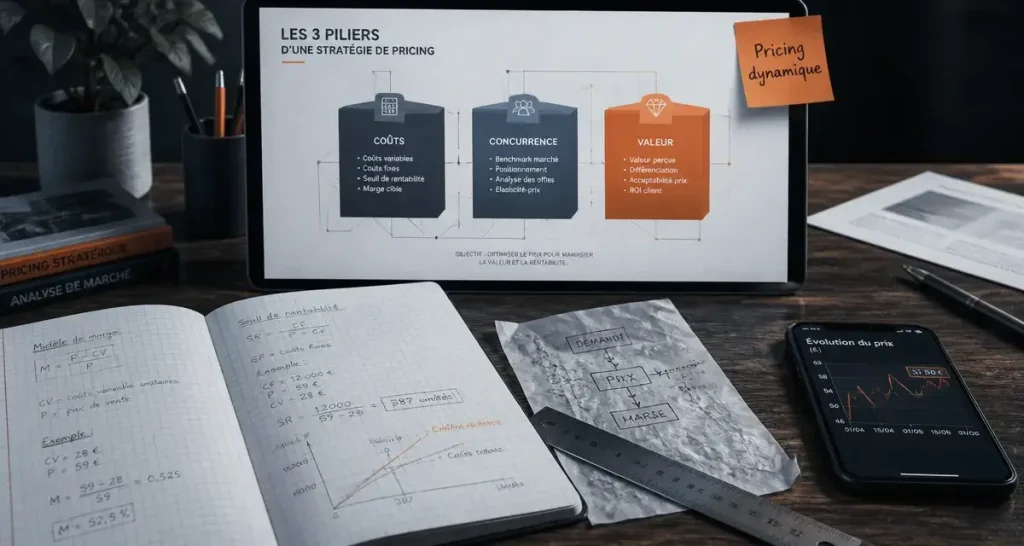 pricing definition : table de pricing avec 3 piliers