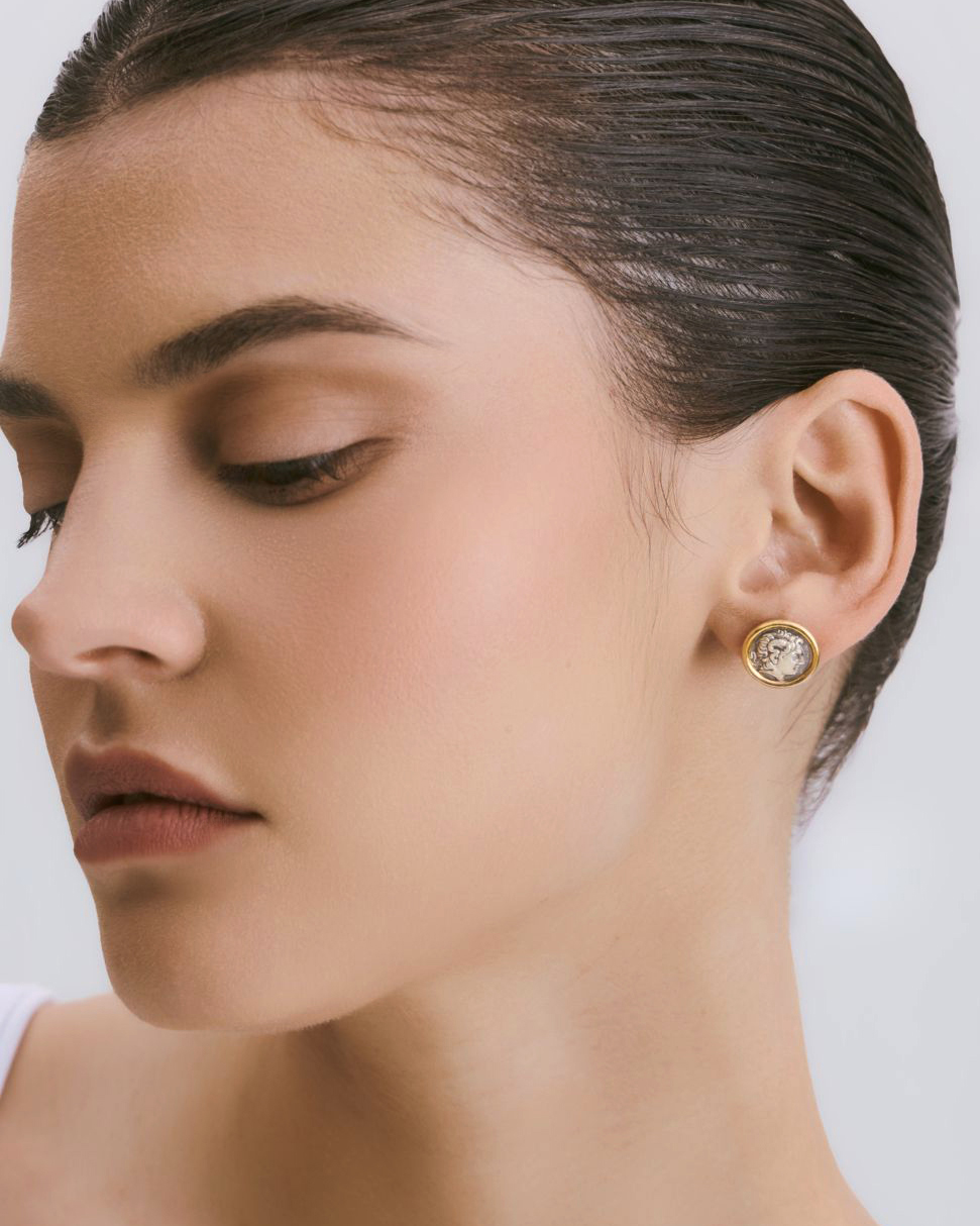 Alexandra - Sterling Silver Coin Stud Earrings - Image 1