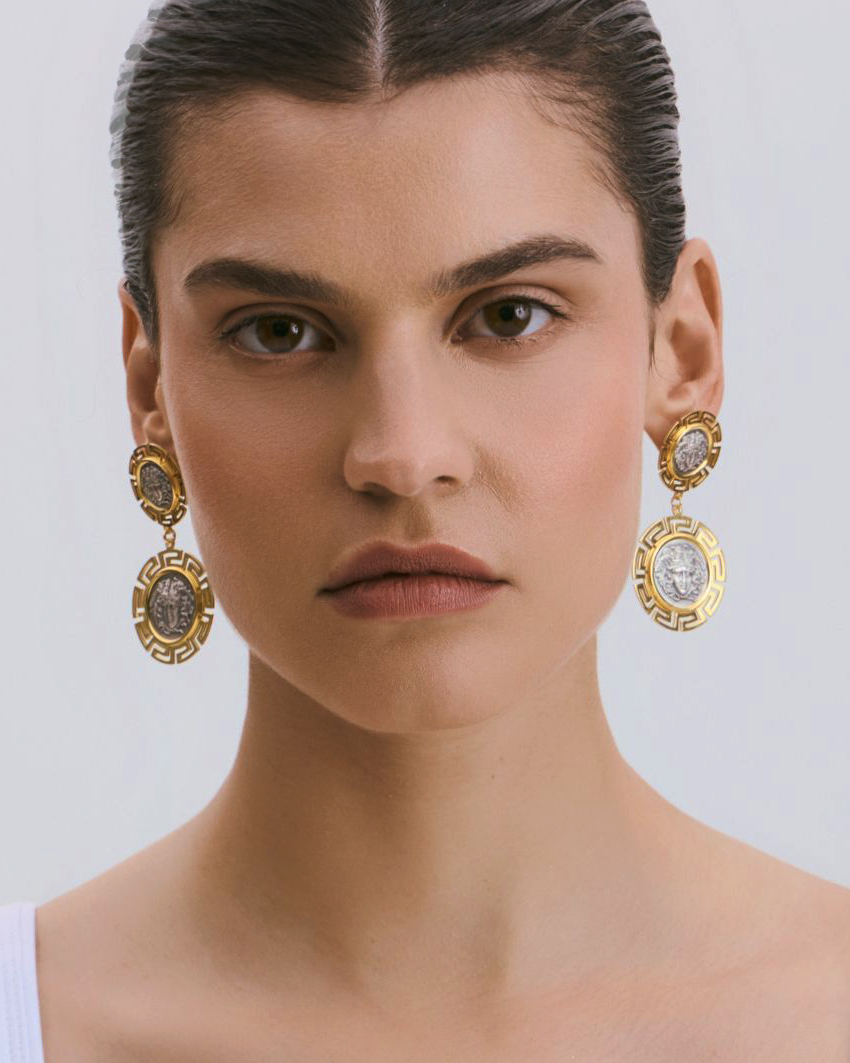 Medusa - Sterling Silver Medallion Drop Earrings - Image 1