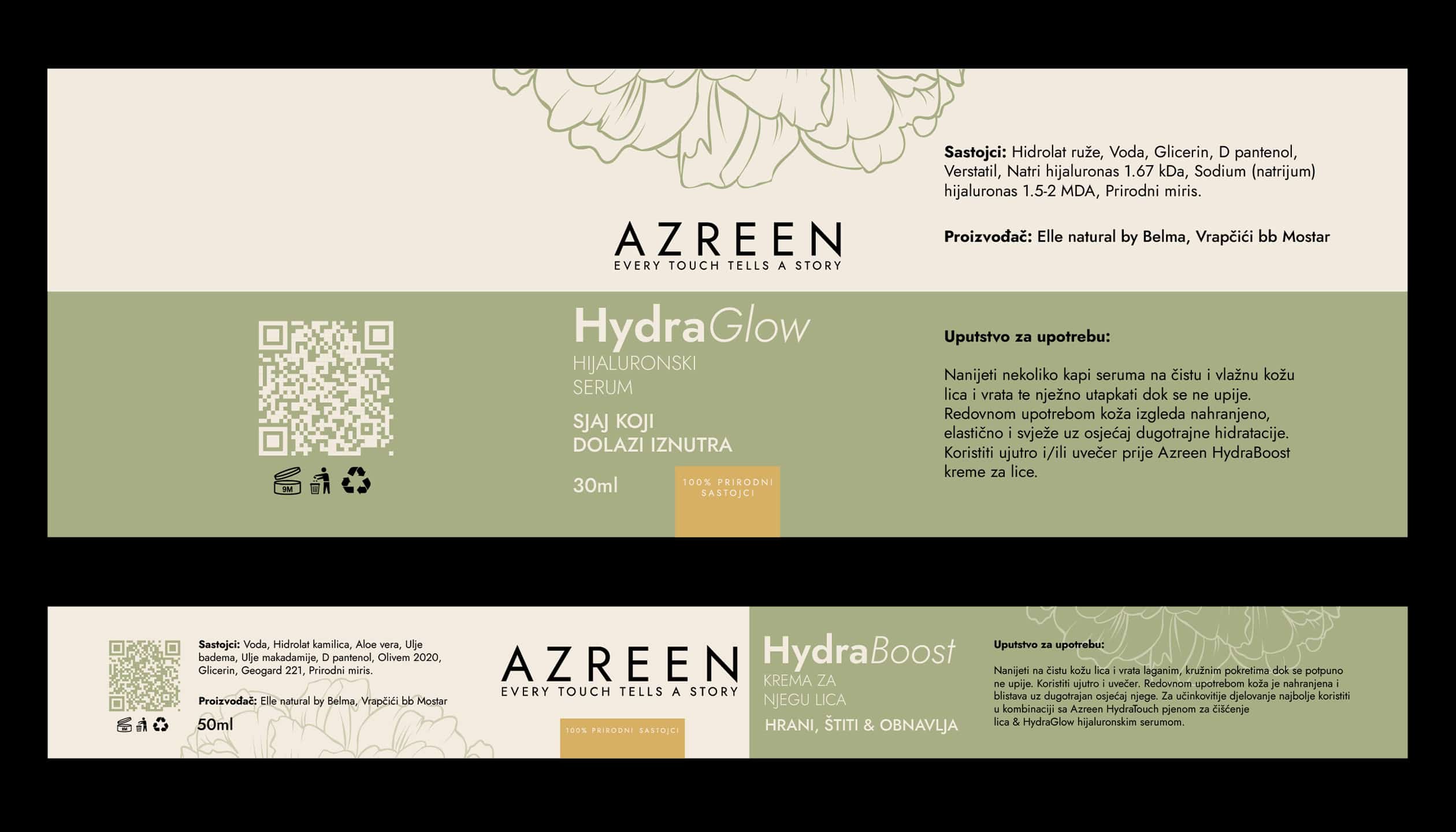 Azreen – Cosmetic Packaging Design for Natural Skincare Brand