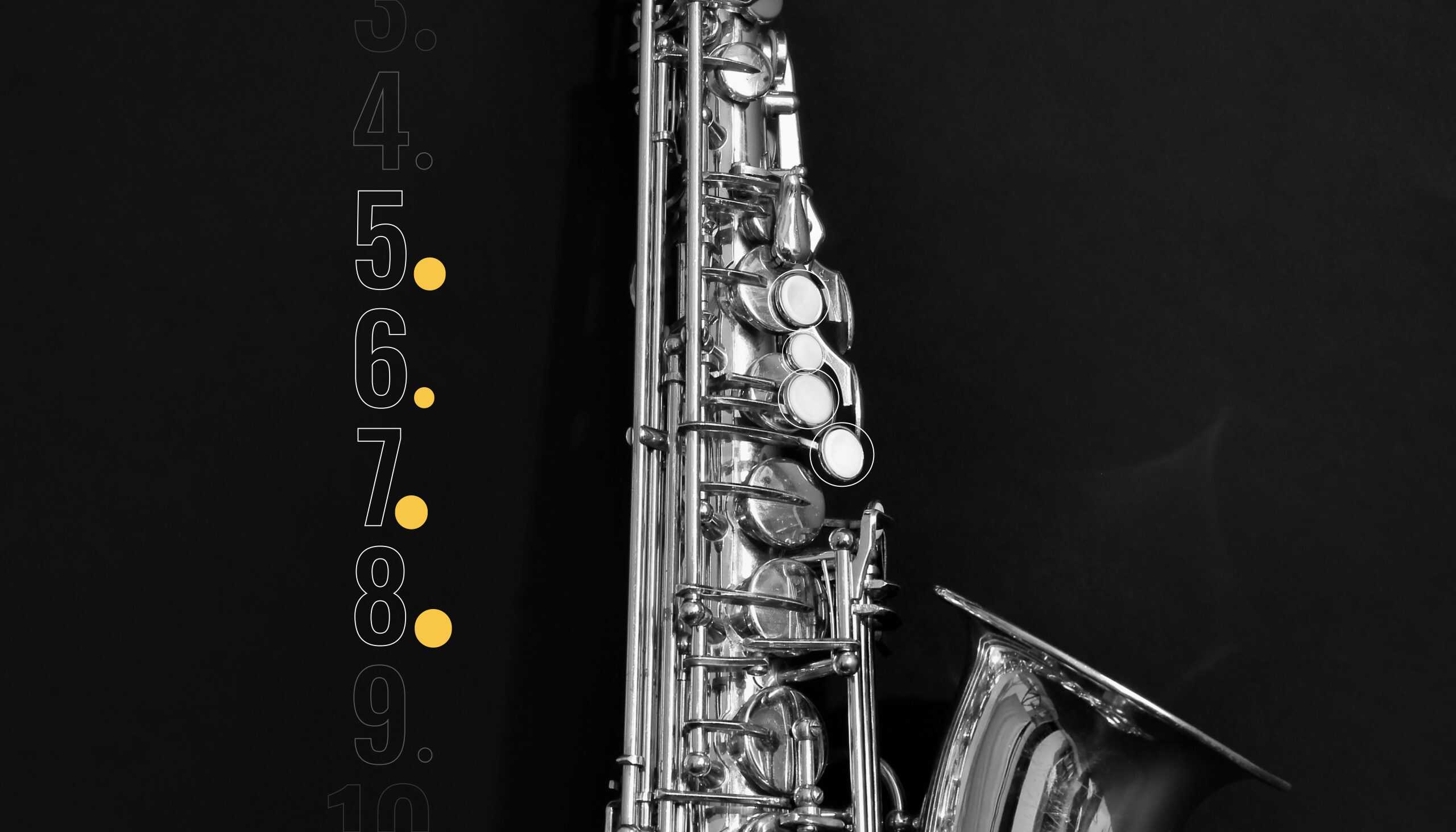 Close-up of a golden saxophone with typographic date layout for the 9th International AS Saxophone Festival Bled 2026 visual identity.