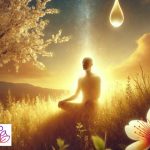 Mini-awakening: A person experiencing a moment of clarity in a golden meadow at sunrise, symbolizing a fleeting yet profound realization.