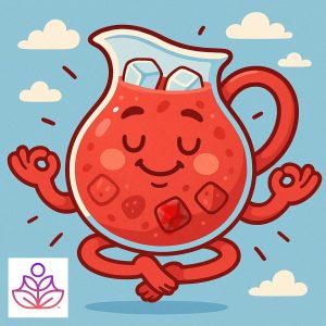 Cartoon-style Kool-Aid Man meditating peacefully in the sky, with eyes closed and arms in a Zen pose—playfully illustrating a mindset shift inspired by The Studio Season 1.