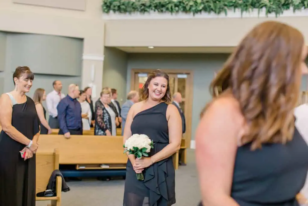 Holy Spirit Catholic Church Stittsville - Bride with Bridesmaids - Black and White Theme Wedding - Romantic Wedding at NeXt in Stittsville - Grey Loft Studio - Ottawa Wedding Photographer - Ottawa Wedding Photo & Video Team