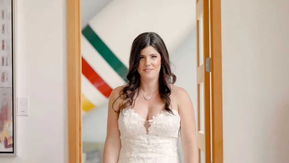 Bride Reveal with her Dad - Emotional - Off-White, Silver, Greenery. Eucalyptus Leaves. An inspiration filled with soft neutrals, lush florals, and layers of romantic textures all set at Evermore Weddings and Events, Almonte Ontario. 
Shot with Stephanie Mason Photography & Co + Grey Loft Studio. 
