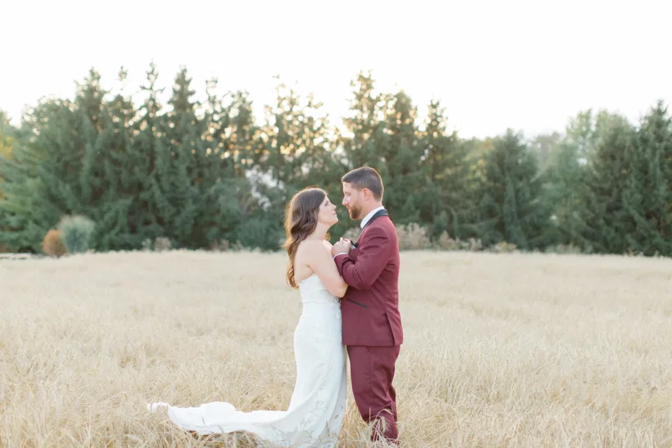 Holding Hands - Bride and Groom Posing at Sunset - Evermore Wedding and Events, Almonte - Grey Loft Studio