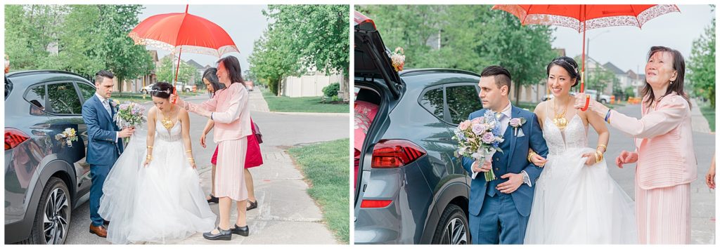 Getting out of car before Tea Ceremony - Lisa & Pat - Grey Loft Studio - Wedding Photo & Video Team - Light and Airy - Ottawa Wedding Photographer & Videographer