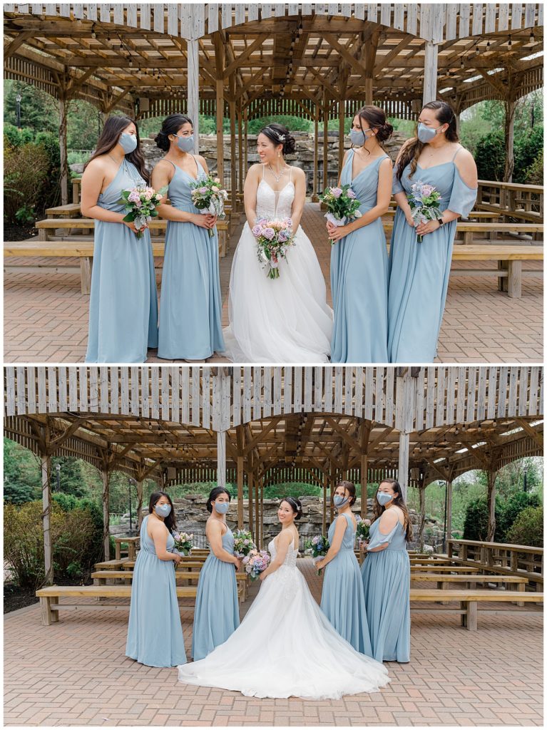 Bride and Bridesmaids - Light Blue Dusty Blue Dresses & Masks - Italian & Chinese Family - Wedding - Lisa & Pat - Grey Loft Studio - Wedding Photo & Video Team - Light and Airy - Ottawa Wedding Photographer & Videographer Orchard View Weddings 