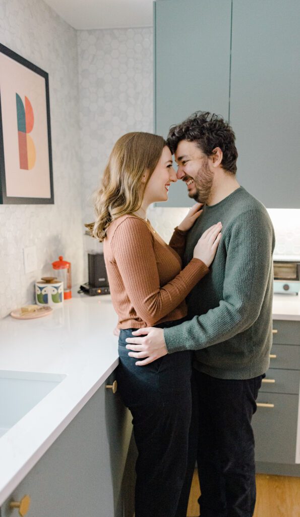 Alexandra Colin Alta Vista Indoor Engagement Session Grey Loft Studio 2023