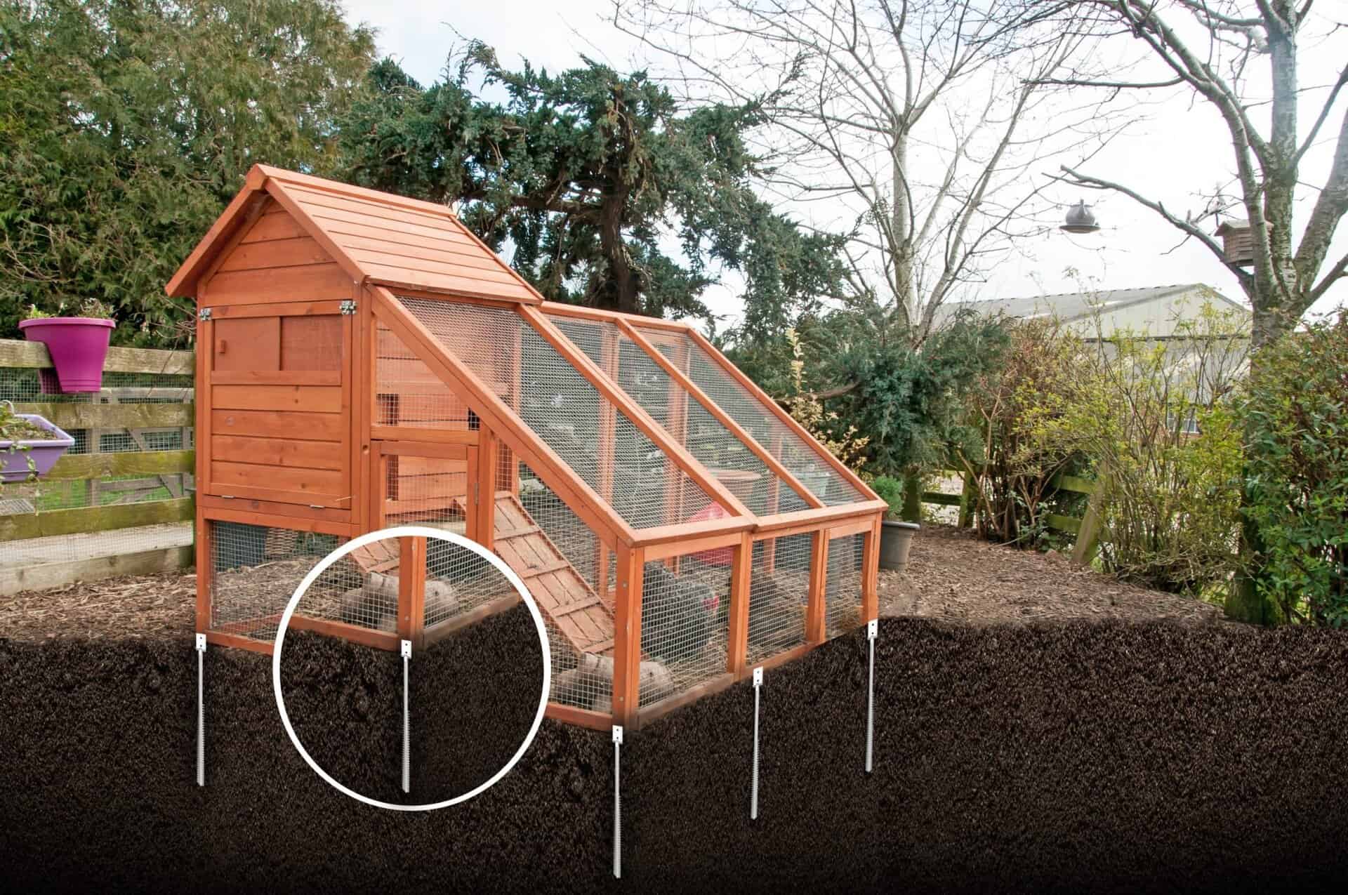 Smart no-dig no-pour footings for chicken coup