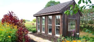 Garden shed with windows.