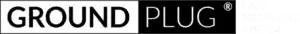 GroundPlug® Easy Mounting SystemTM Logo. The GroundPlug® logo. The word "GROUND" is in bold, black letters on a white rectangular background on the left. The word "PLUG" is in white, outlined letters on a black rectangular background on the right. A registered trademark symbol (®) is in the upper right corner of the black rectangle.