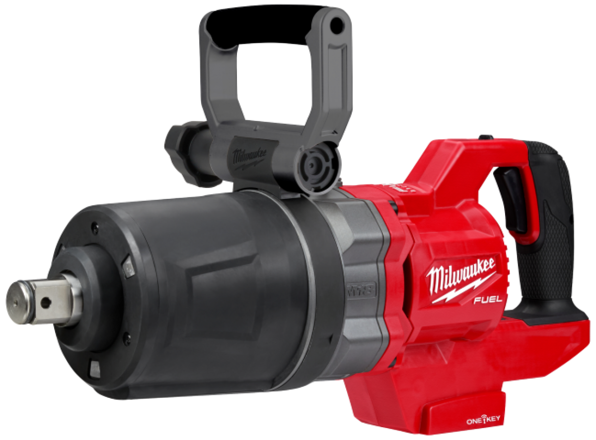 Milwaukee M18 impact wrench for M16 and M20 screw piles, heavy-duty construction tool.