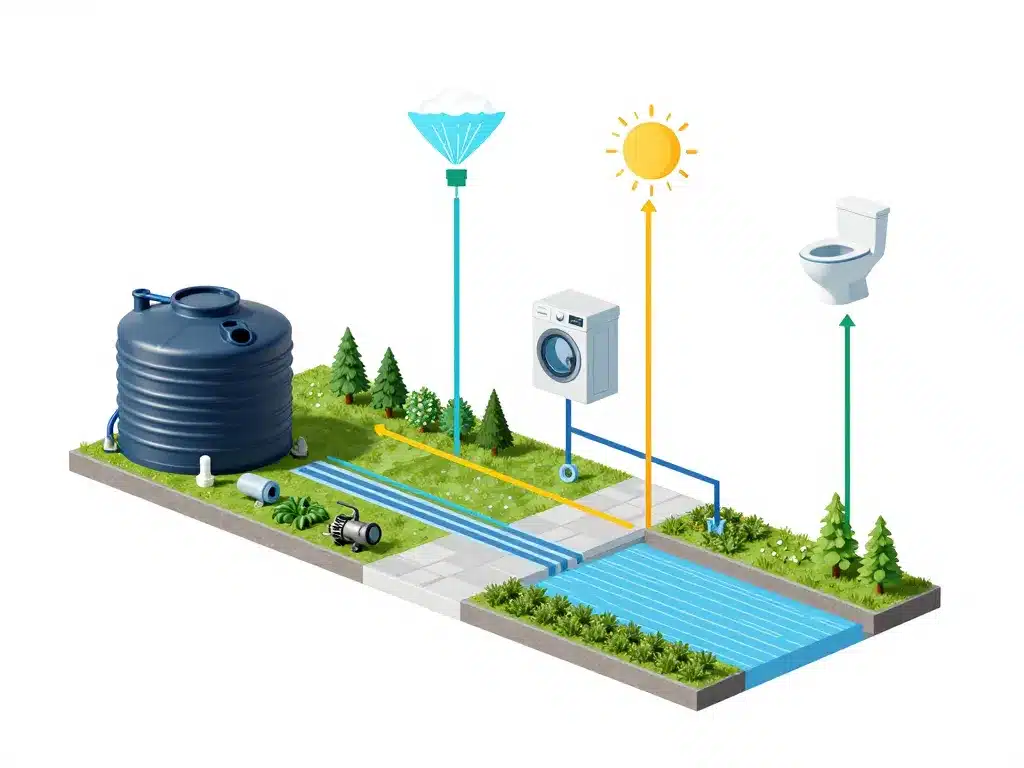 Schéma usages pompe pour eau de pluie