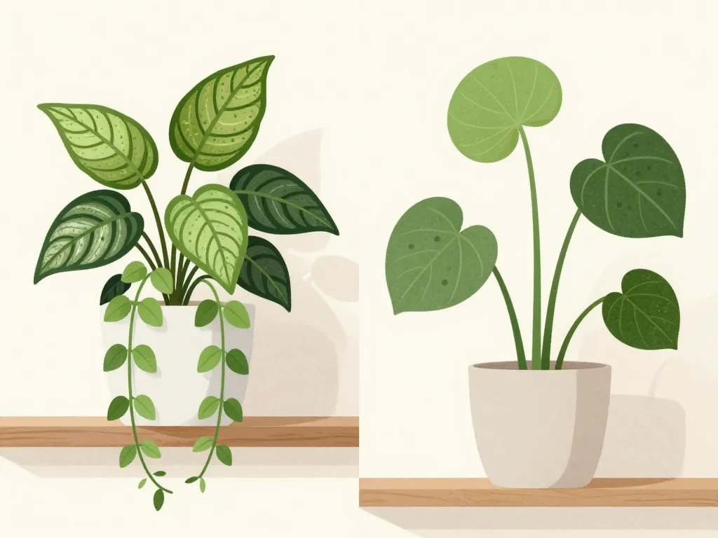 comparaison feuillages peperomia vs pilea intérieur