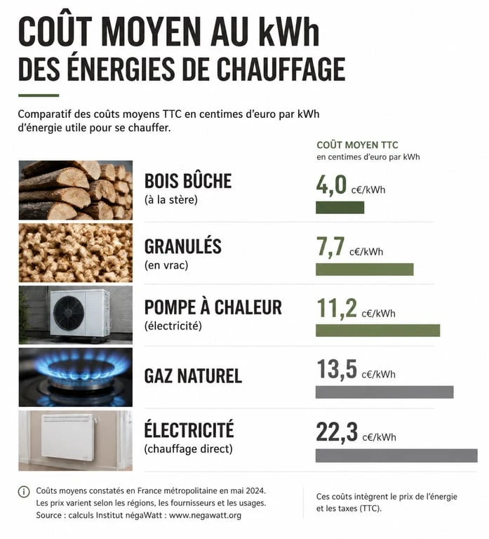 Comparatif des coûts au kWh des différents modes de chauffage pour identifier le chauffage le moins cher