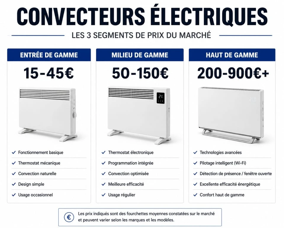Comparatif des gammes de prix des convecteurs électriques : entrée, milieu et haut de gamme
