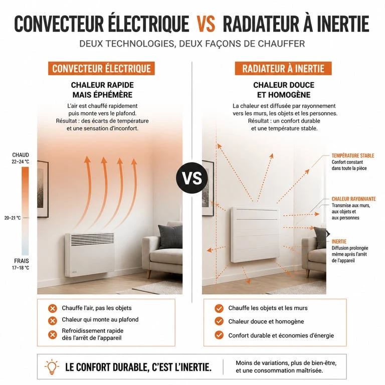 Infographie comparative : différence entre convecteur et radiateur pour le chauffage domestique