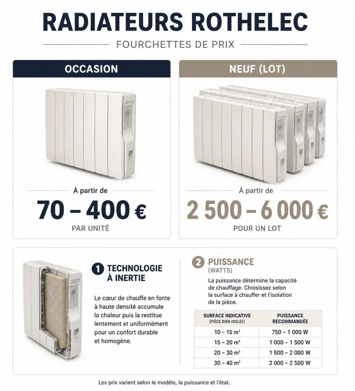 Infographie comparative des prix des radiateurs Rothelec : neuf vs occasion