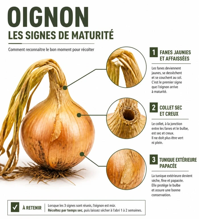 Signes de maturité pour la récolte des oignons au potager