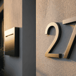 Numero de maison design aluminium sur façade moderne