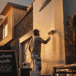 Solutions rénover ou embellir façade, artisan appliquant peinture technique sur façade mixte