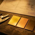 composition laiton : échantillons de laiton poli et schéma de chimie