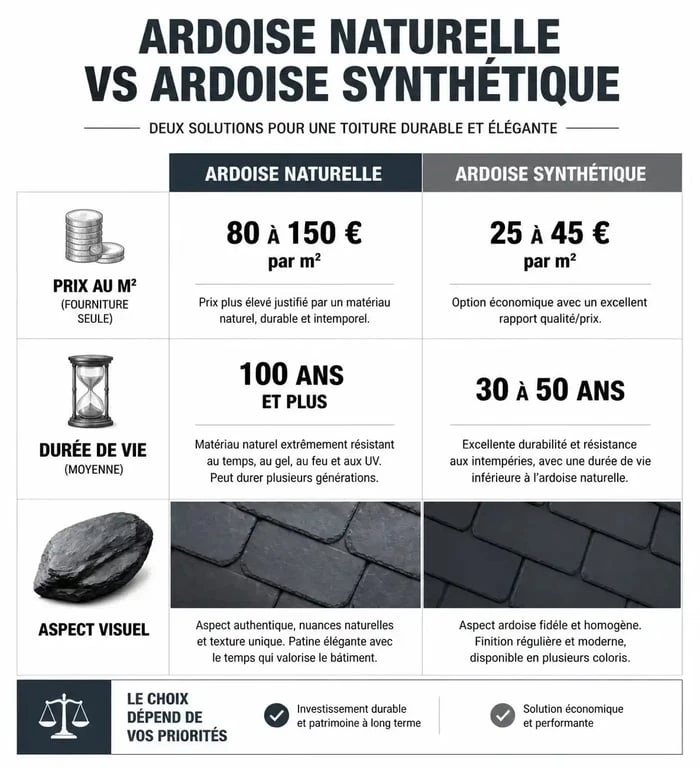 Comparatif prix et caractéristiques toit en ardoise prix au m2