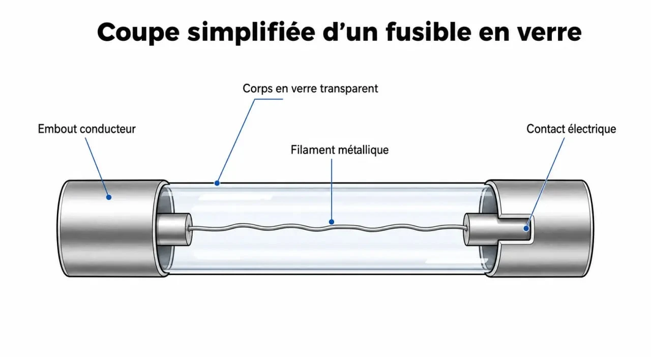 Schéma explicatif montrant à quoi sert un fusible et son fonctionnement interne