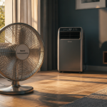 ventilateur basse consommation posé dans un salon lumineux