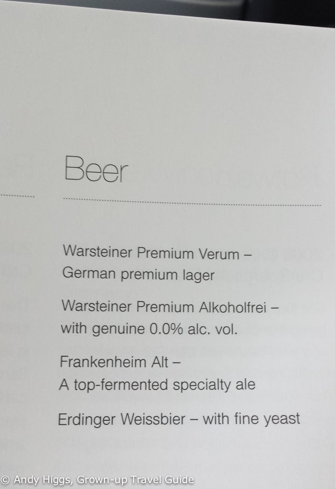 Drinks Menu Lufthansa Business Class Frankfurt