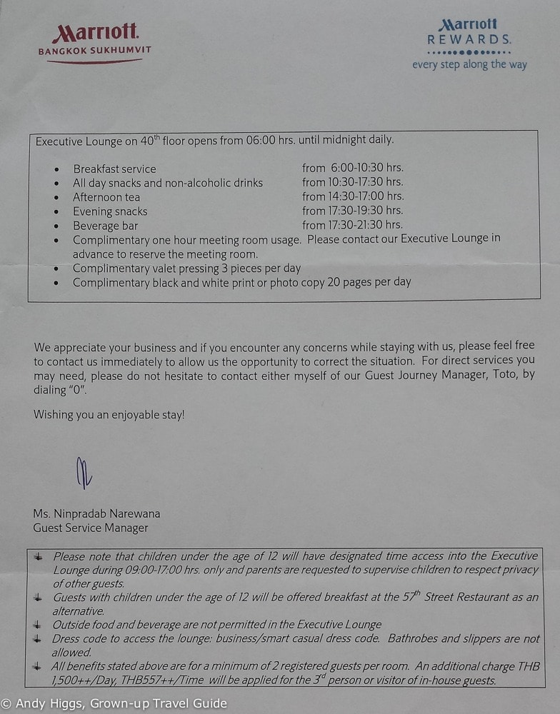 Executive privileges Bangkok Marriott Sukhumvit