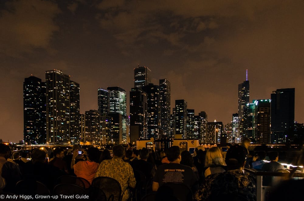 Skyline at night from boat
