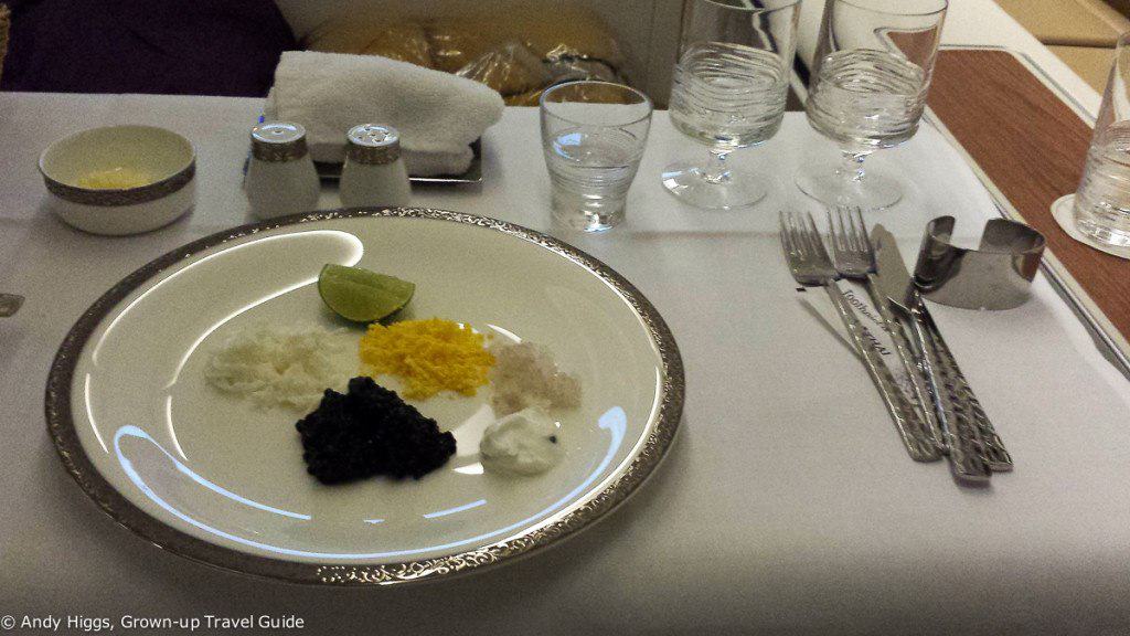 Thai First Class A380 BKK to Frankfurt caviar
