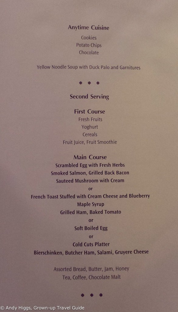 Thai First Class A380 BKK to Frankfurt menu 2