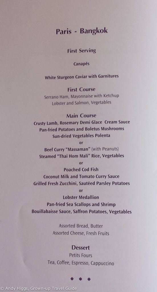 Thai First Class A380 Menu 1