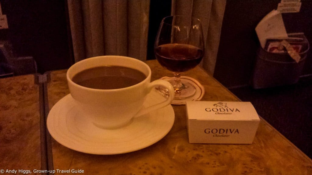 Emirates Business Class coffee and Cognac - Emirates 777-300ER Business Class