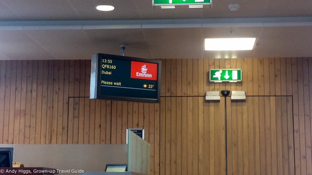 Gate sign and temp - Emirates 777-300ER Business Class