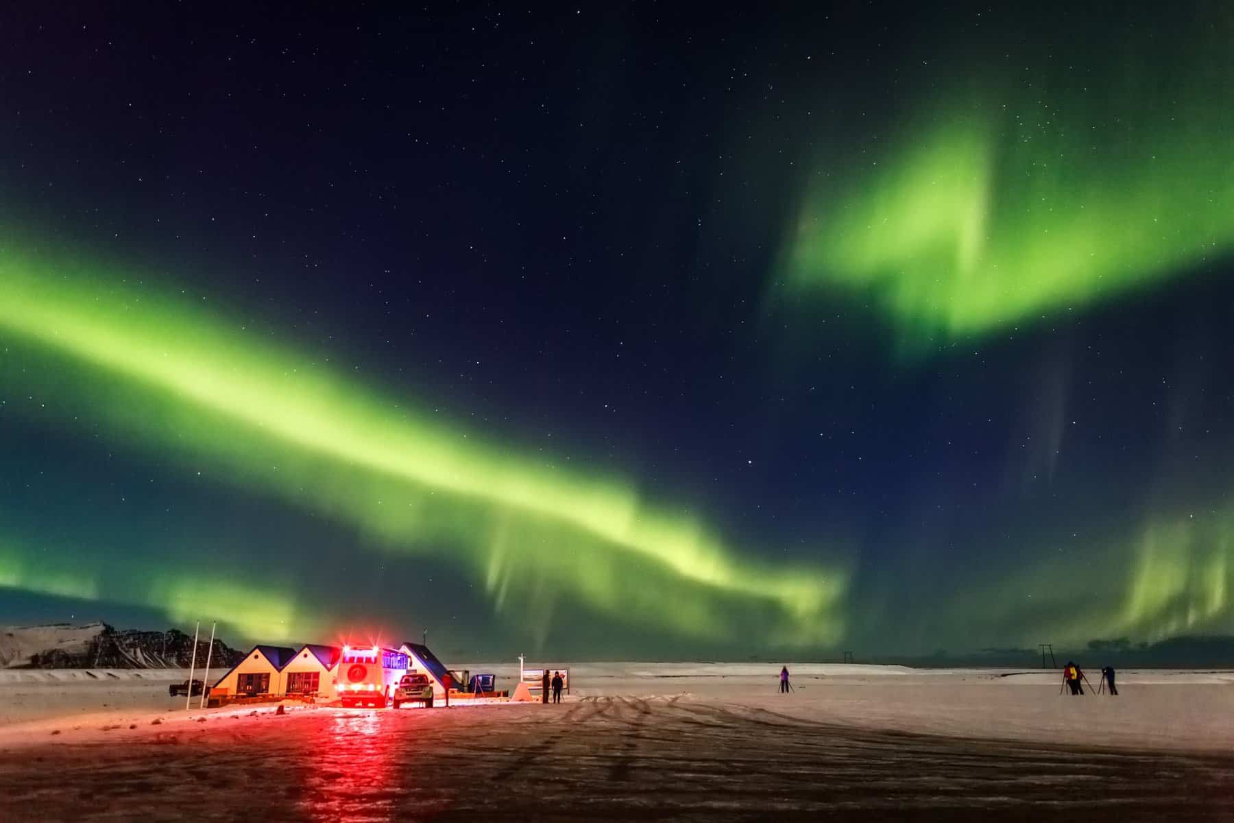 northern lights over village