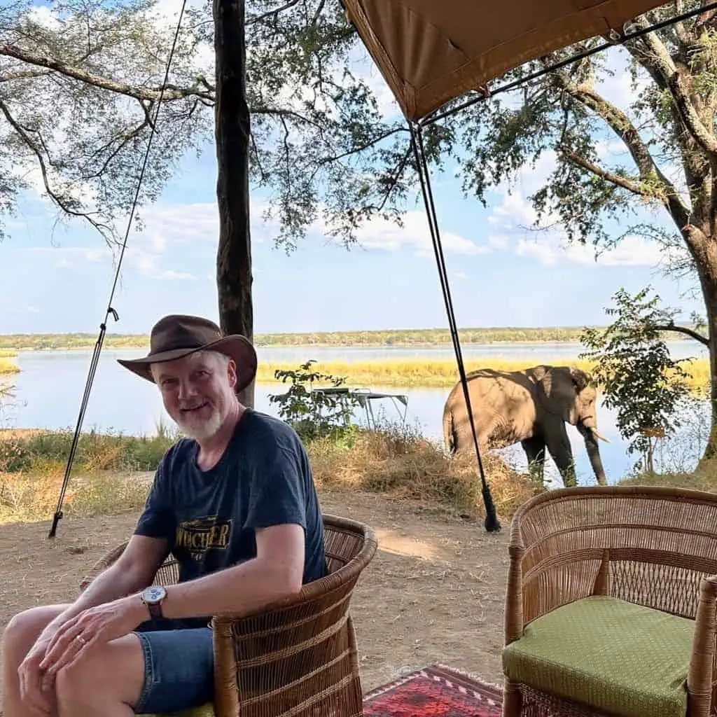 Me with elephant behind Kutali Zambia