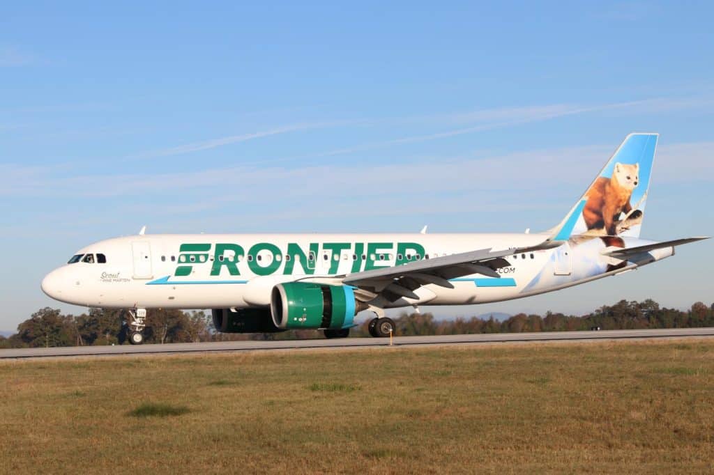 Frontier Airlines Plane landing at GSP Airport